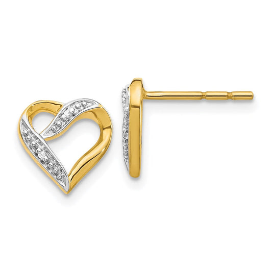 14k Yellow Gold and Rhodium Marquise Real Diamond Heart Post Earrings EM5519-002-YA