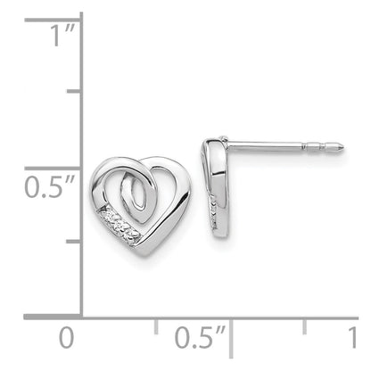 Solid 14k White Gold Simulated CZ Heart Post Earrings