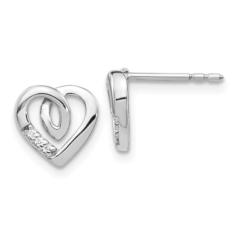 14k White Gold Real Diamond Heart Post Earrings EM5520-003-WA