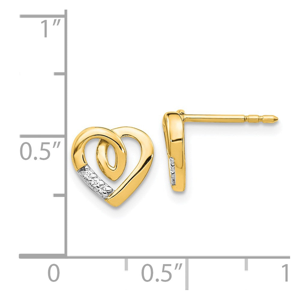 Solid 14k Yellow Gold Simulated CZ Heart Post Earrings