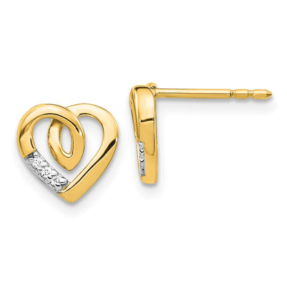 Solid 14k Yellow Gold Simulated CZ Heart Post Earrings