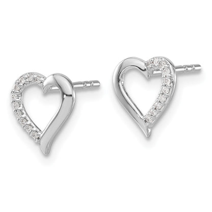 Solid 14k White Gold Simulated CZ Heart Earrings