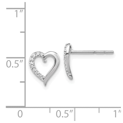 Solid 14k White Gold Simulated CZ Heart Earrings