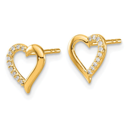 Solid 14k Yellow Gold Simulated CZ Heart Earrings