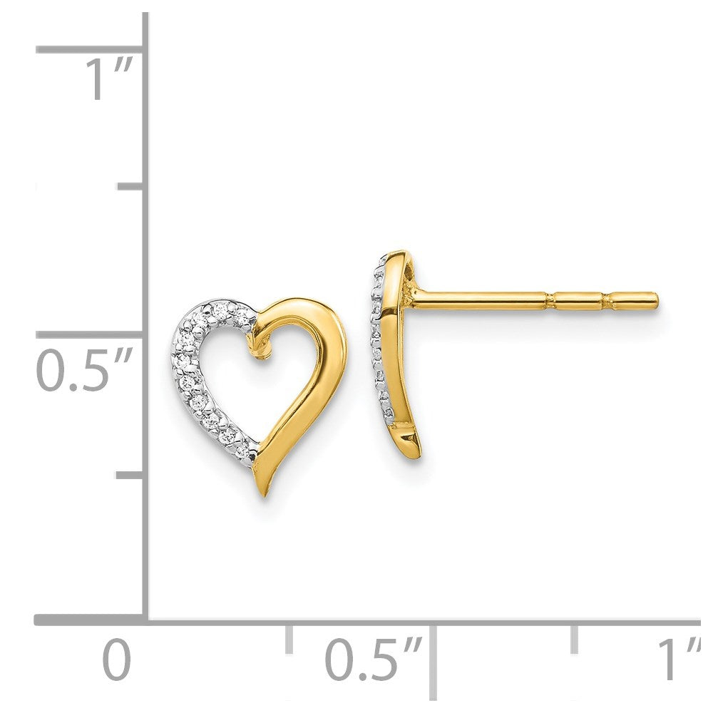 Solid 14k Yellow Gold Simulated CZ Heart Earrings
