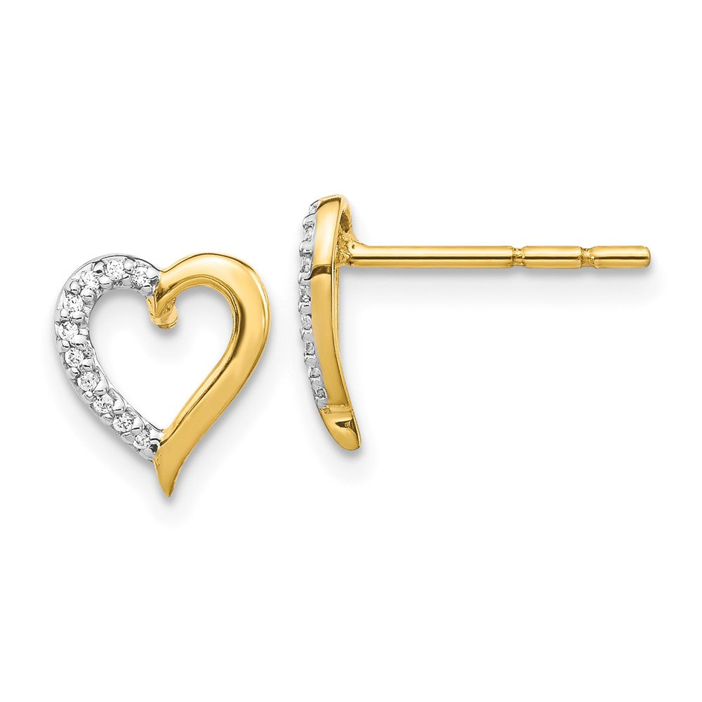 Solid 14k Yellow Gold Simulated CZ Heart Earrings