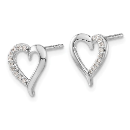 Solid 14k White Gold Simulated CZ Heart Earrings