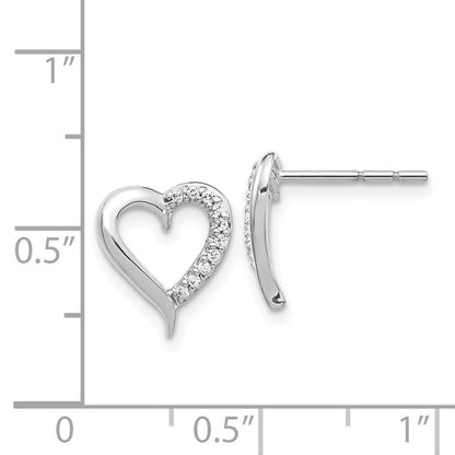 Solid 14k White Gold Simulated CZ Heart Earrings
