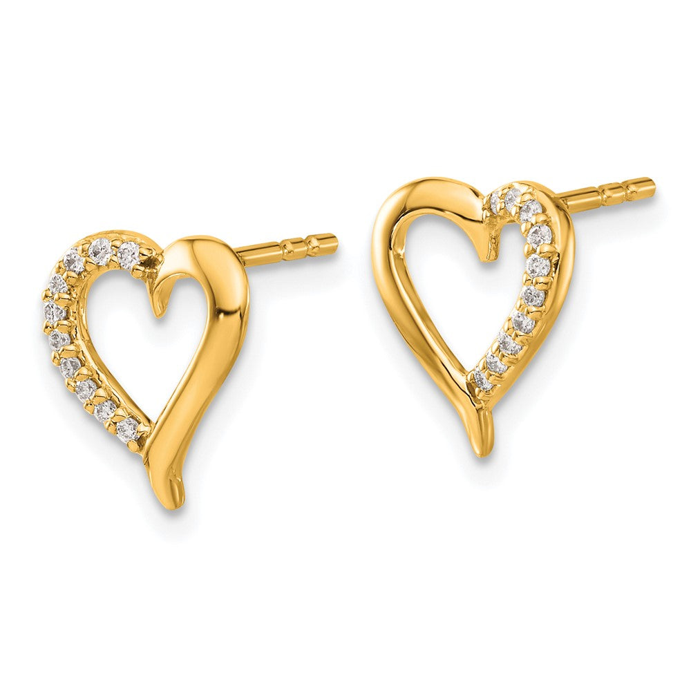 Solid 14k Yellow Gold Simulated CZ Heart Post Earrings