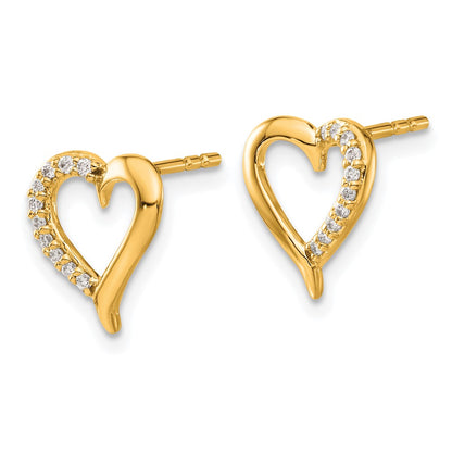 Solid 14k Yellow Gold Simulated CZ Heart Post Earrings