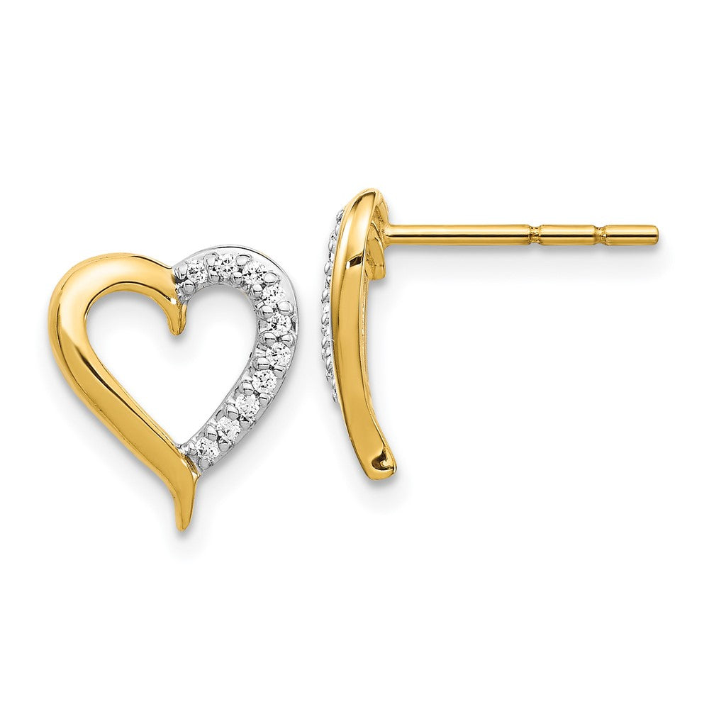 Solid 14k Yellow Gold Simulated CZ Heart Post Earrings