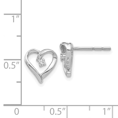 Solid 14k White Gold AA Simulated CZ Heart Earrings