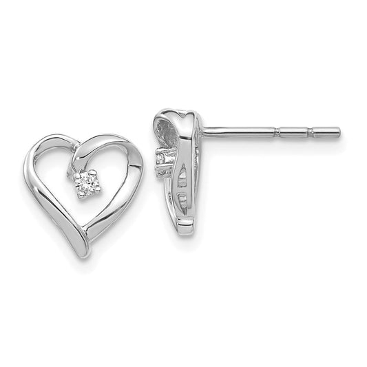 14k White Gold AA Real Diamond Heart Earrings EM5522-005-WA