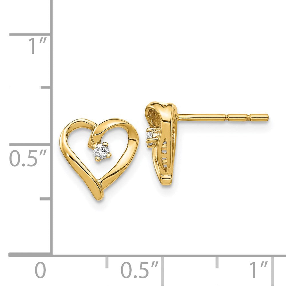 Solid 14k Yellow Gold AA Simulated CZ Heart Earrings