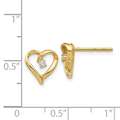 Solid 14k Yellow Gold AA Simulated CZ Heart Earrings