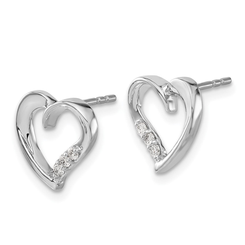 Solid 14k White Gold Simulated CZ Heart Earrings