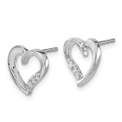 Solid 14k White Gold Simulated CZ Heart Earrings