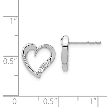 Solid 14k White Gold Simulated CZ Heart Earrings