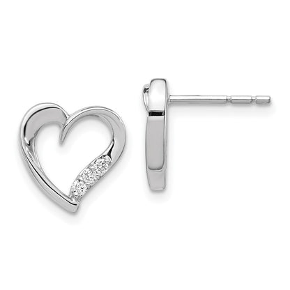 Solid 14k White Gold Simulated CZ Heart Earrings