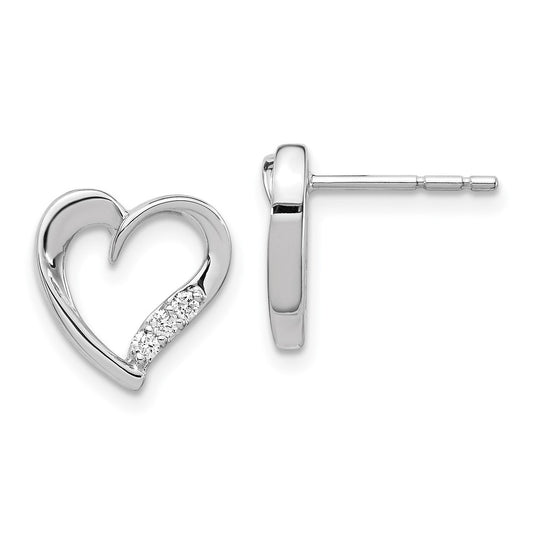 Solid 14k White Gold Simulated CZ Heart Earrings
