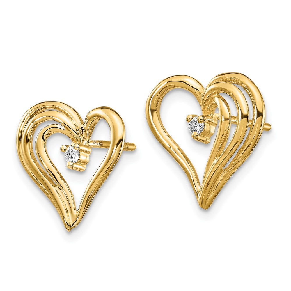 Solid 14k Yellow Gold AA Simulated CZ heart earring