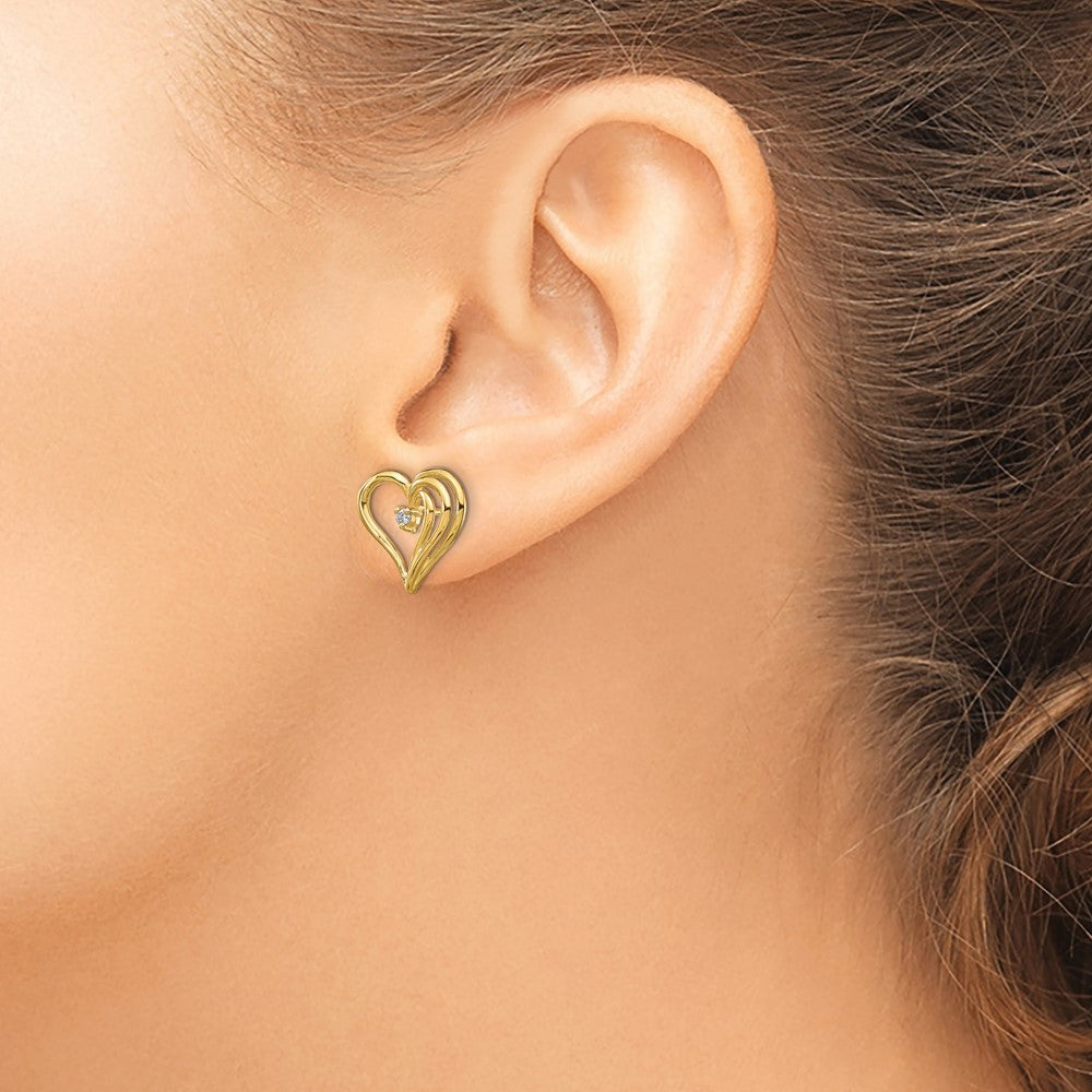 Solid 14k Yellow Gold AA Simulated CZ heart earring