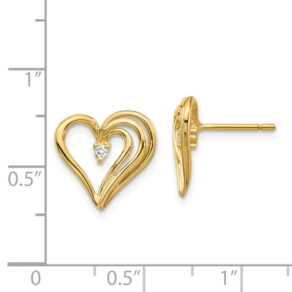 Solid 14k Yellow Gold AA Simulated CZ heart earring