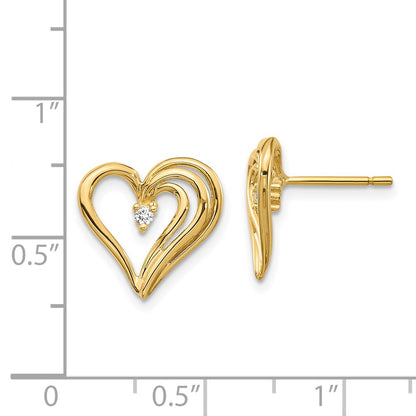 Solid 14k Yellow Gold AA Simulated CZ heart earring