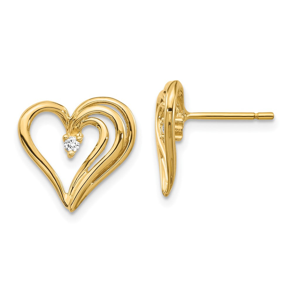 Solid 14k Yellow Gold AA Simulated CZ heart earring