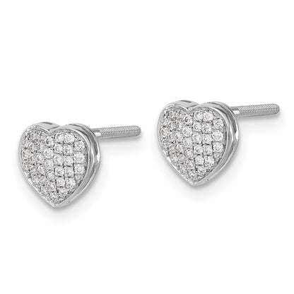 Solid 14k White Gold Simulated CZ Heart Screw BacK Post Earrings
