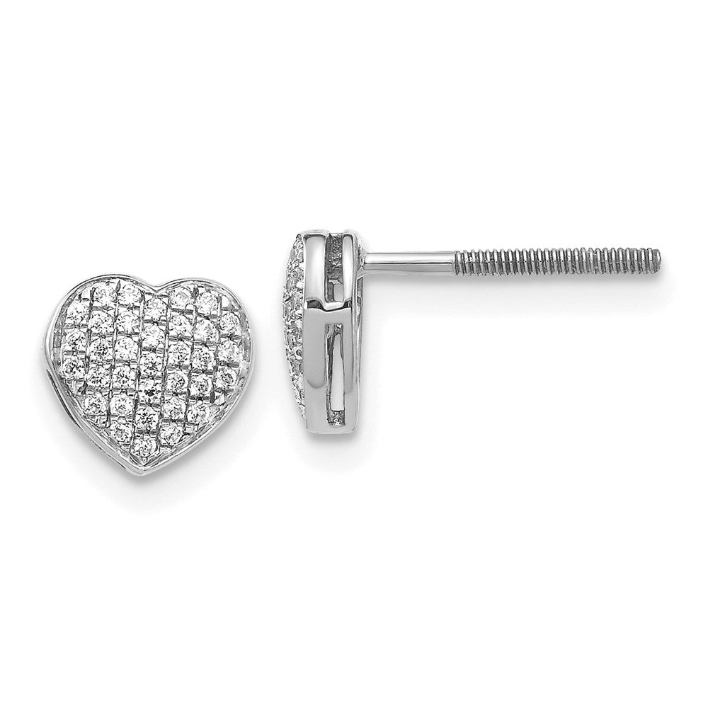 14k White Gold Real Diamond Heart Screw Back Post Earrings EM5525-020-WA