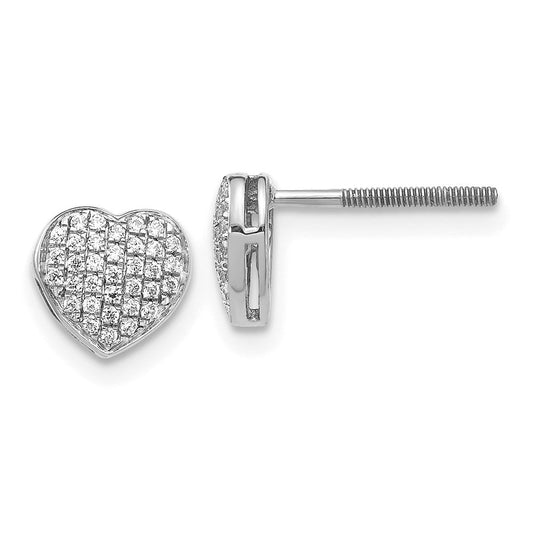 14k White Gold Real Diamond Heart Screw Back Post Earrings EM5525-020-WA