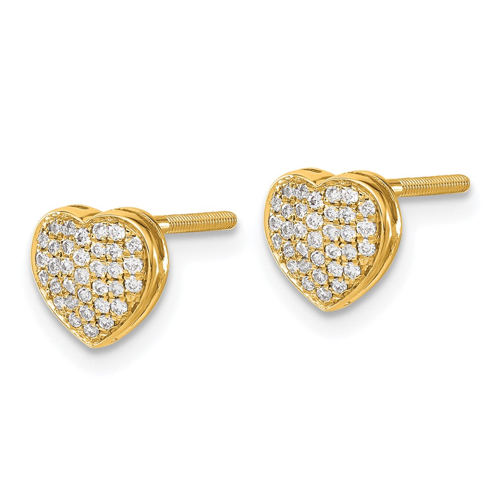Solid 14k Yellow Gold Simulated CZ Heart Screw BacK Post Earrings