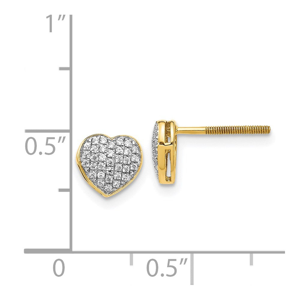 Solid 14k Yellow Gold Simulated CZ Heart Screw BacK Post Earrings