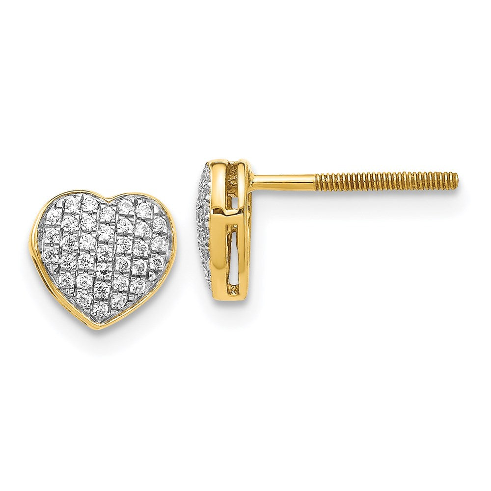 14k Yellow Gold Real Diamond Heart Screw Back Post Earrings EM5525-020-YA