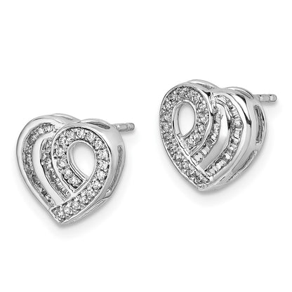 Solid 14k White Gold Simulated CZ Heart Post Earrings