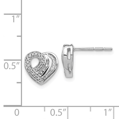 Solid 14k White Gold Simulated CZ Heart Post Earrings