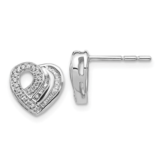 Solid 14k White Gold Simulated CZ Heart Post Earrings