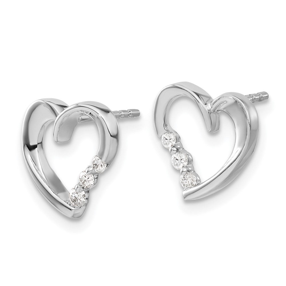 Solid 14k White Gold Simulated CZ Heart Post Earrings