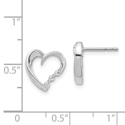 Solid 14k White Gold Simulated CZ Heart Post Earrings