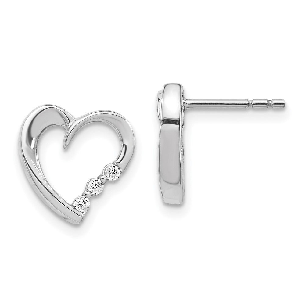 Solid 14k White Gold Simulated CZ Heart Post Earrings