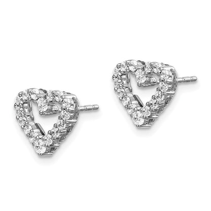 Solid 14k White Gold Simulated CZ Heart Earrings