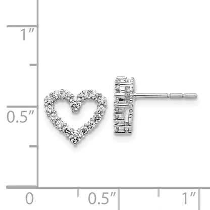 Solid 14k White Gold Simulated CZ Heart Earrings
