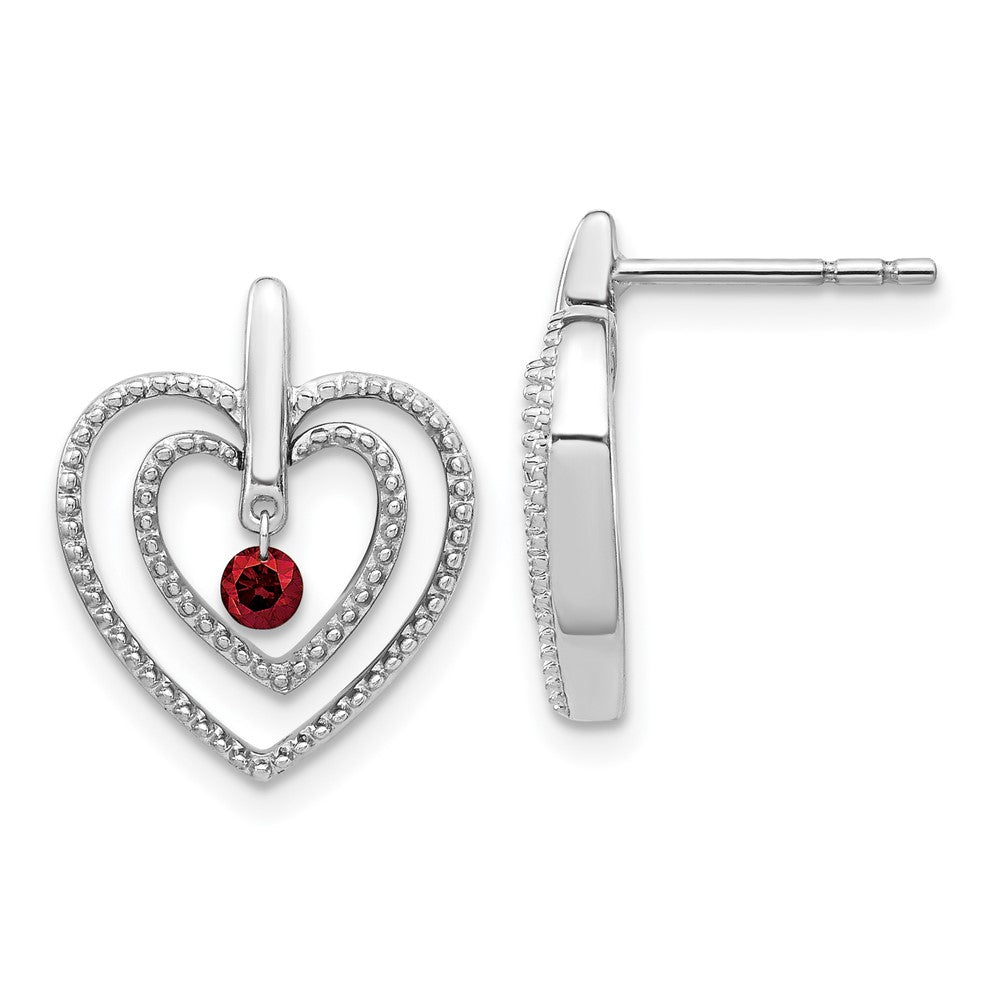 Solid 14k White Gold Red Simulated CZ Heart Post Earrings
