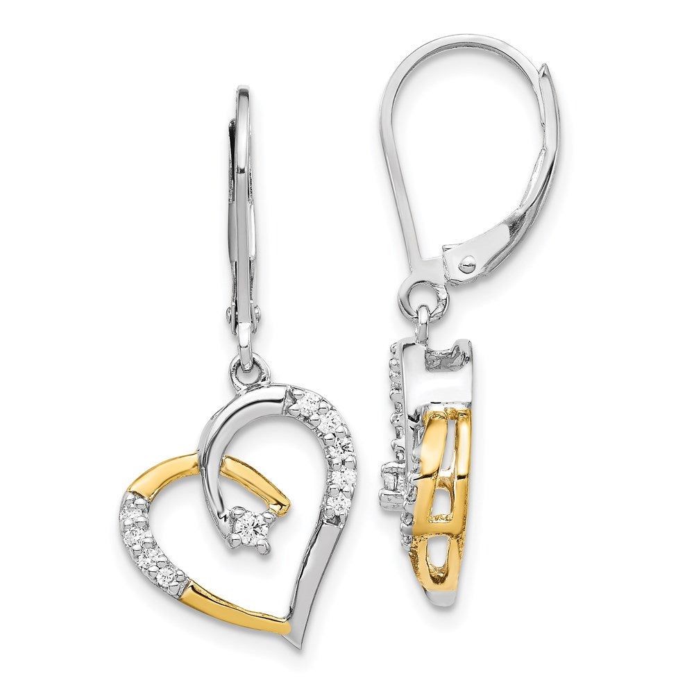 14k Yellow Gold Yellow and White Gold Real Diamond Heart Leverback Earrings EM5532-020-YWA