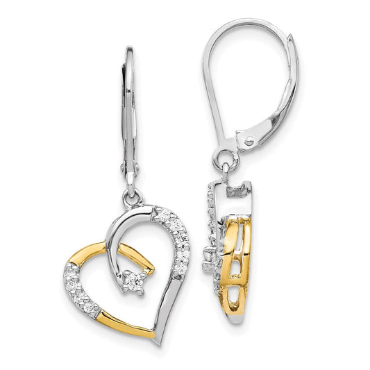 14k Yellow Gold Yellow and White Gold Real Diamond Heart Leverback Earrings EM5532-020-YWA