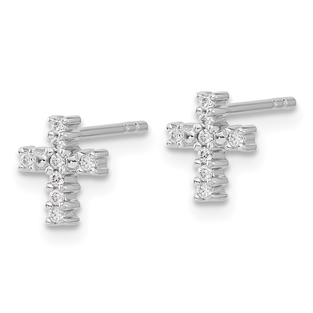 Solid 14k White Gold Polished Simulated CZ Cross Post Earrings