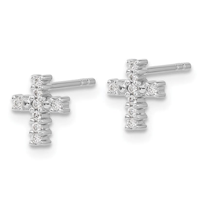 Solid 14k White Gold Polished Simulated CZ Cross Post Earrings