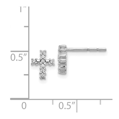 Solid 14k White Gold Polished Simulated CZ Cross Post Earrings