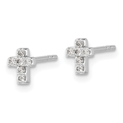 Solid 14k White Gold Simulated CZ Cross Earrings